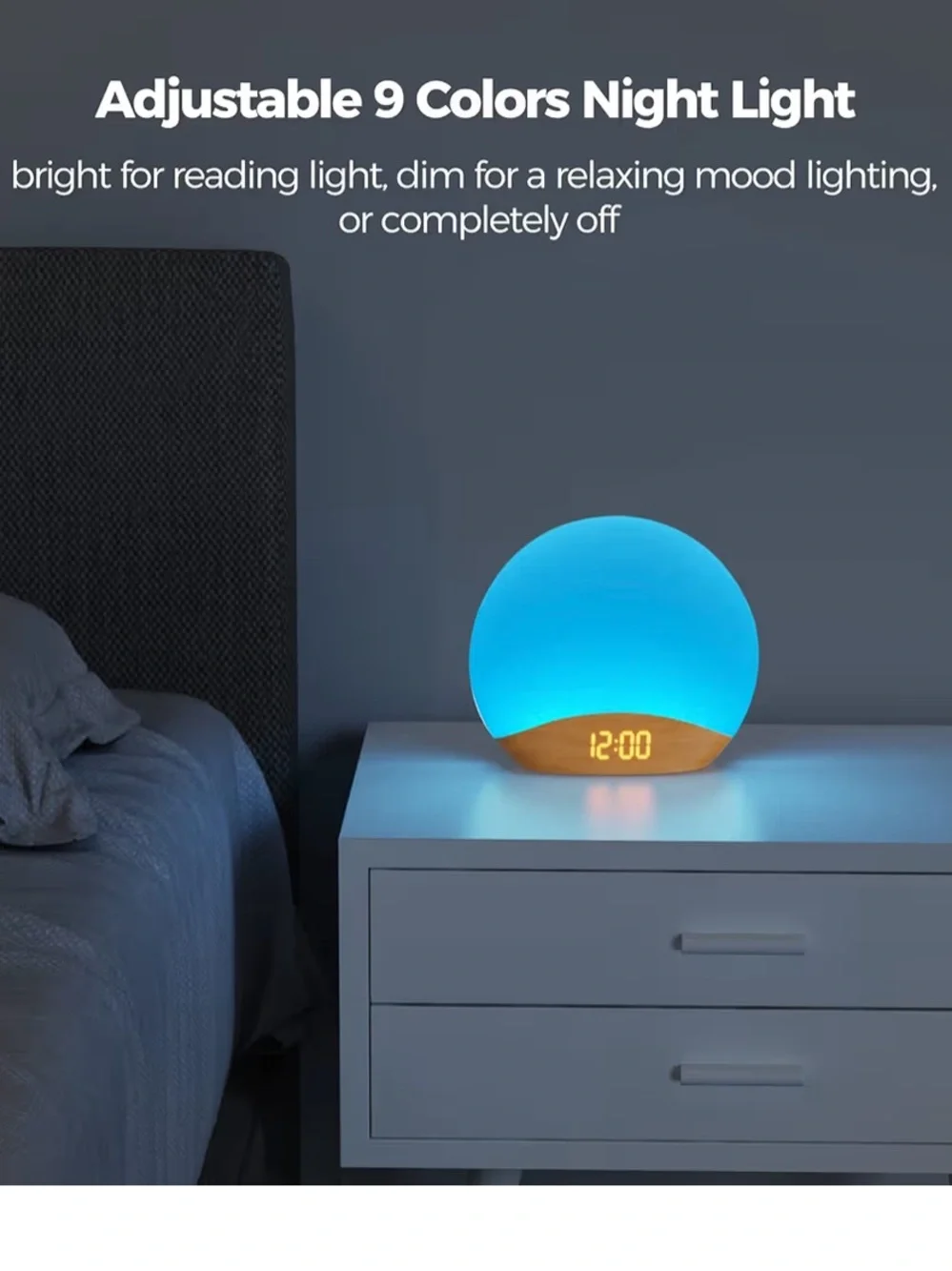 Sunrise Alarm Clock with Wood Base - white interchangeable LED Display